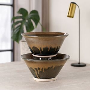 VTG Studio Art Pottery Ceramic Nesting Bowls Brown Drip Glaze Artist Signed Set